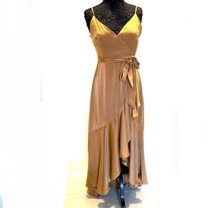 Fab’rik  Asymmetrical flowey Gold shean ruffle Maxi Dress